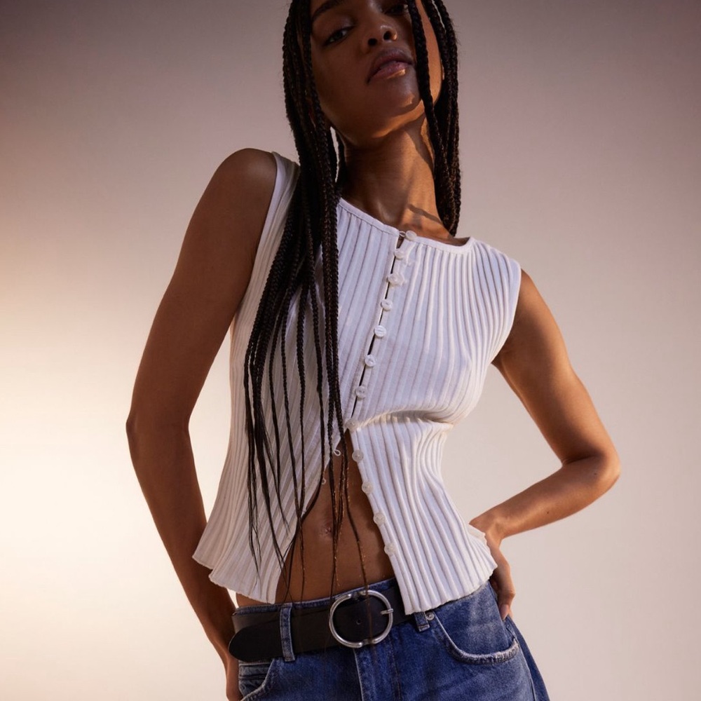 Free People Tilly Vest Knit Ribbed Buttondown Tank in White